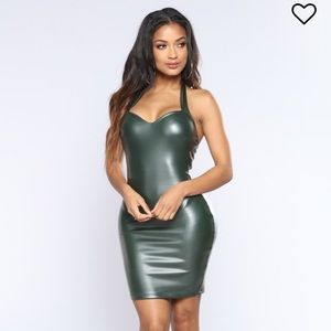 Sexy faux leather halter top party dress